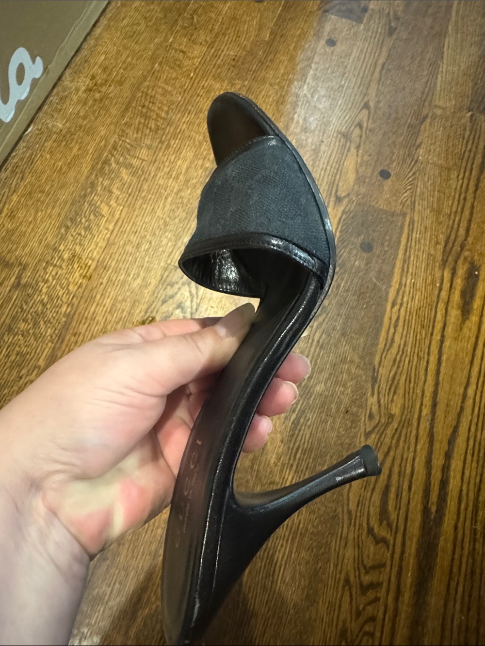 Gucci/Black Fabric GG/Leather/Open-Toe/3” Heels/US 6.5/Vintage/Classy/Timeless!! - Picture 7 of 16